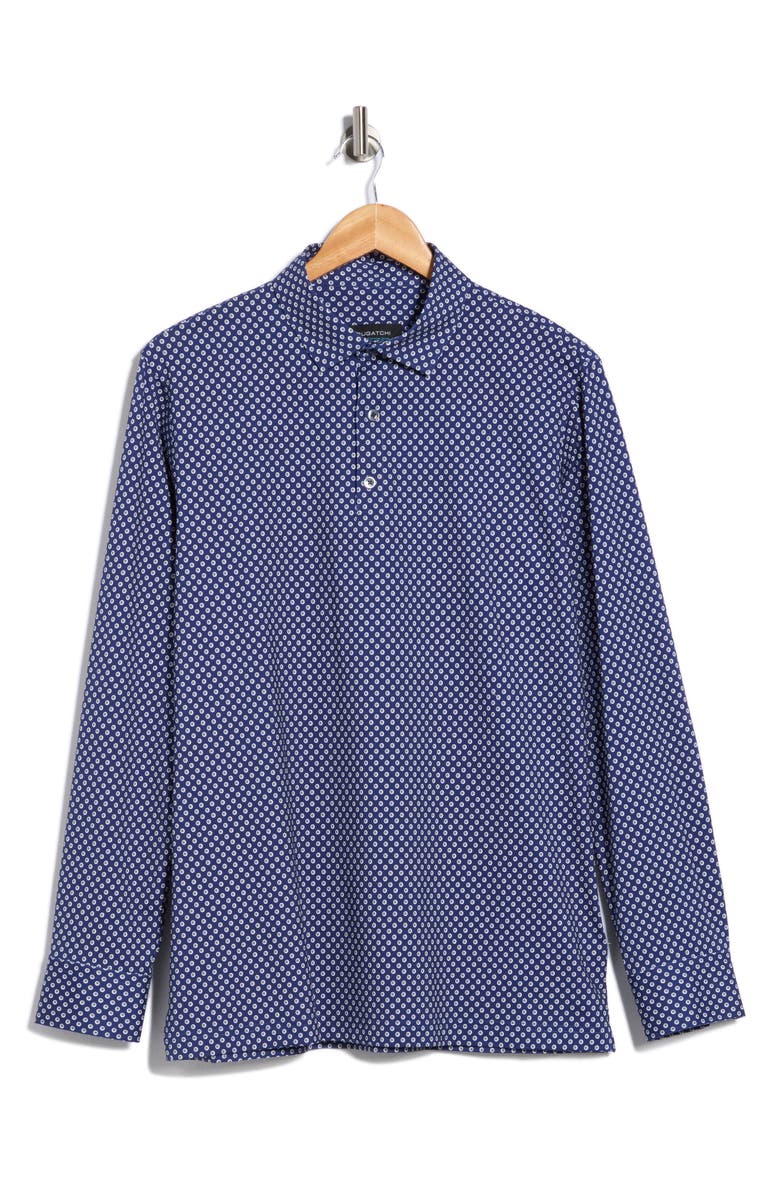 Bugatchi OoohCotton<sup>®</sup> Half Button-Up Shirt, Alternate, color, Navy