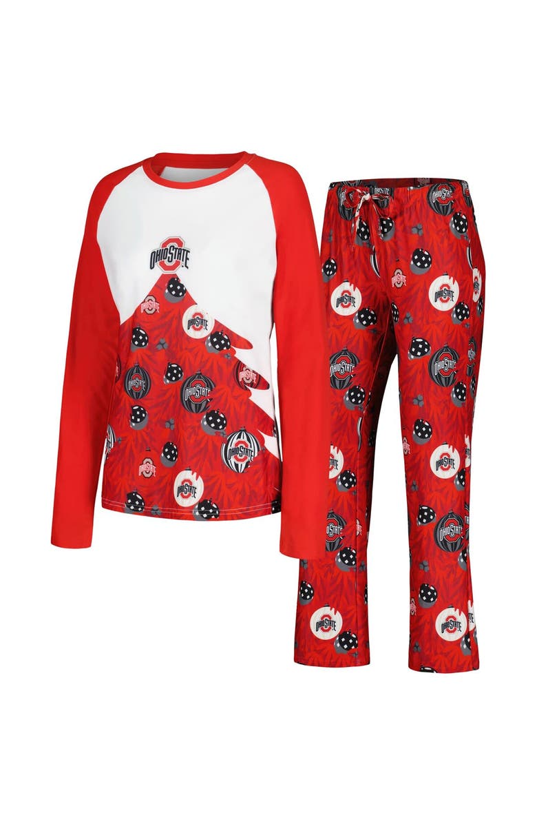 CONCEPTS SPORT Women's Concepts Sport Scarlet Ohio State Buckeyes Tinsel Ugly Sweater Long Sleeve T-Shirt & Pants Sleep Set, Alternate, color, Scarlet