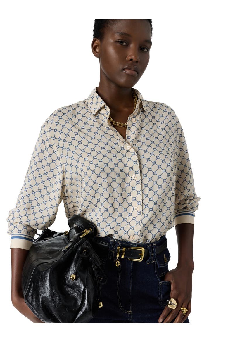 Clariane Monogram Print Shirt, Alternate, color, Jeans
