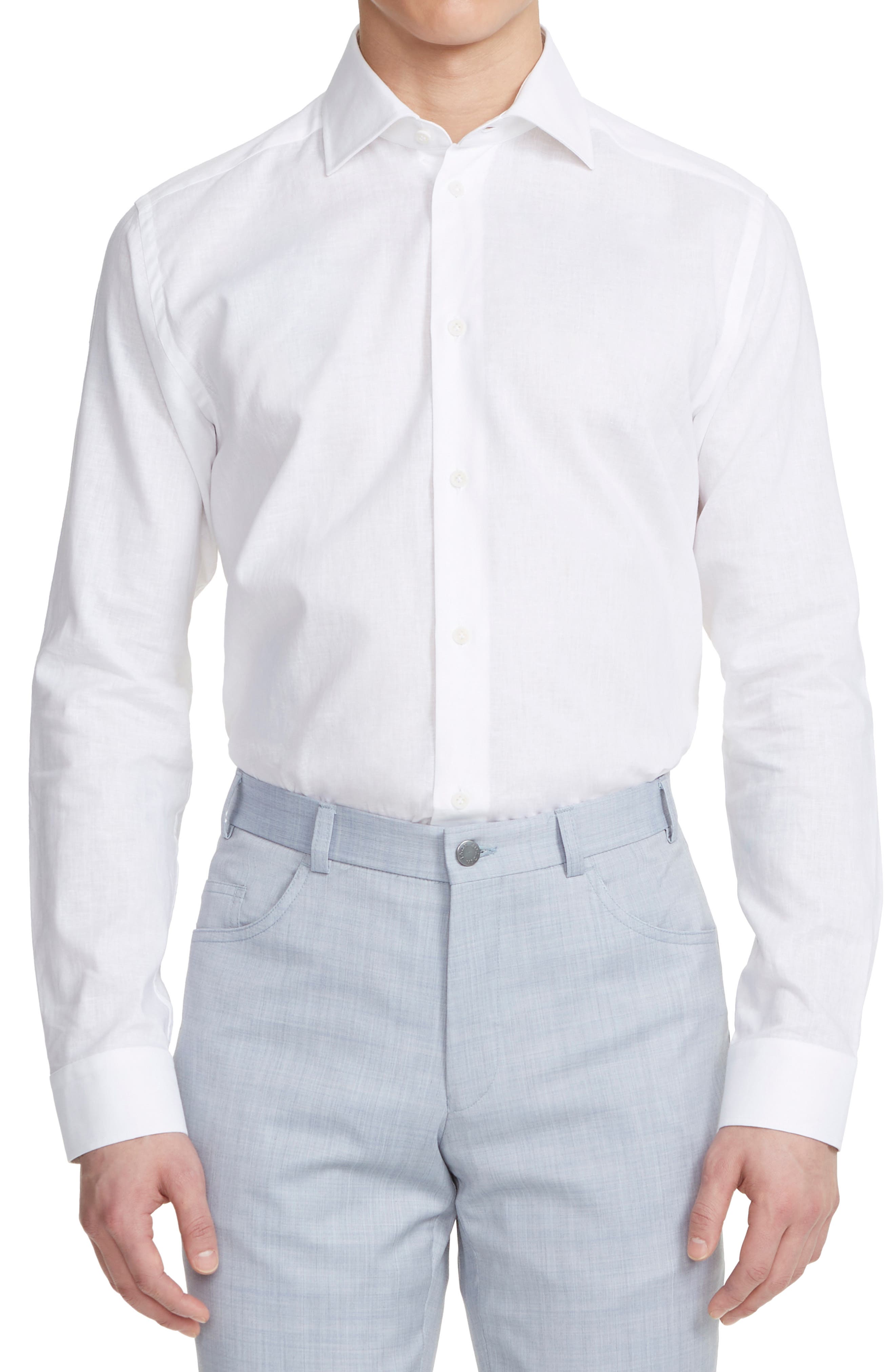 Jack Victor Abbott Contemporary Fit Linen & Cotton Button-Up Shirt
