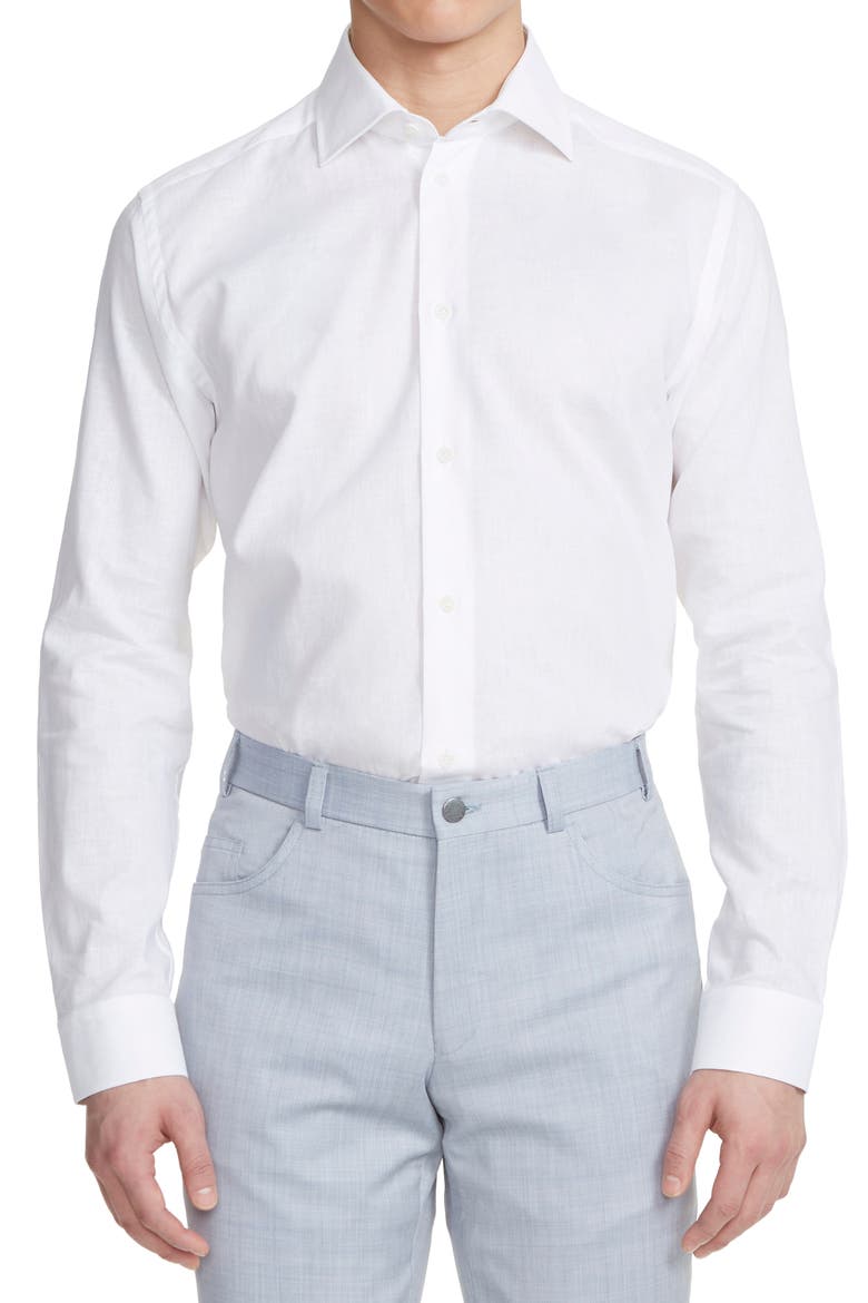 Abbott Contemporary Fit Linen & Cotton Button-Up Shirt, Main, color, ECRU