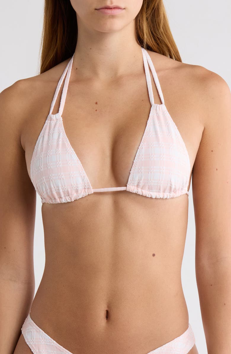 PacSun Erica Plaid Triangle Bikini Top, Main, color, Light Pink White Plaid