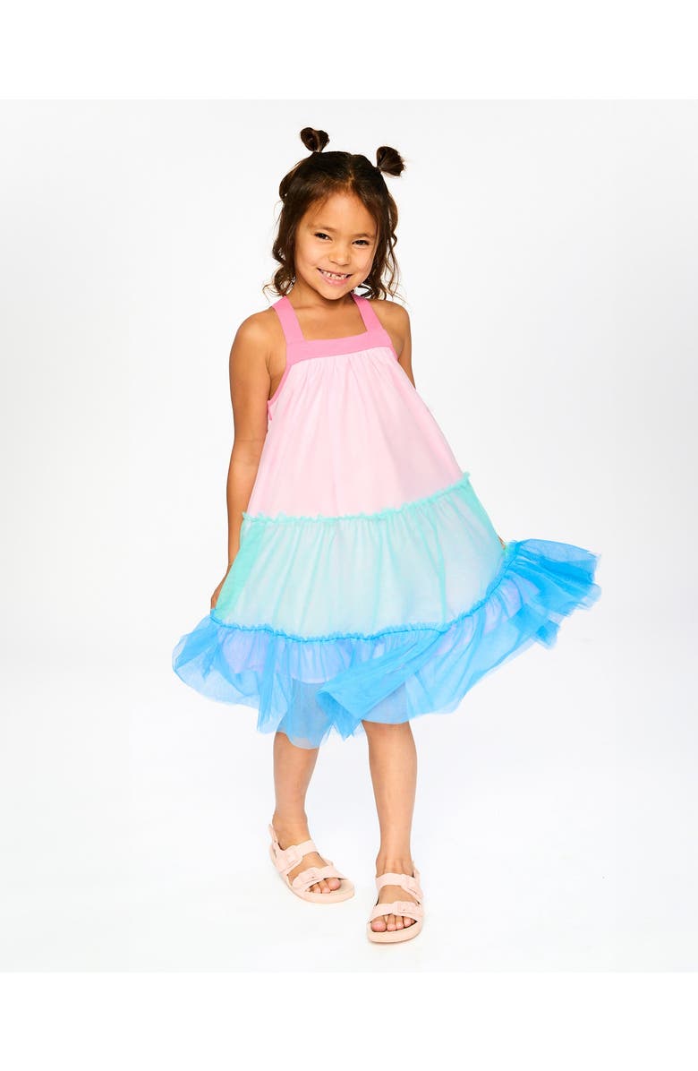 Deux par Deux Sleeveless A-line Mesh Dress, Alternate, color, Pink And Blue