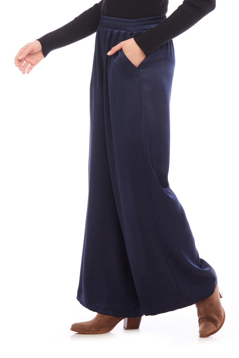 Satin Wide Leg Pants, Alternate, color, NAVY