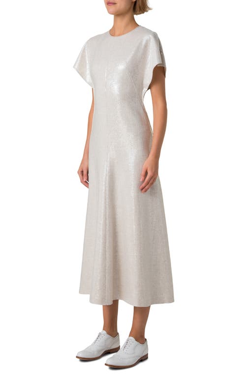 Shop Akris Sequin Dolman Sleeve Midi Dress In Greige