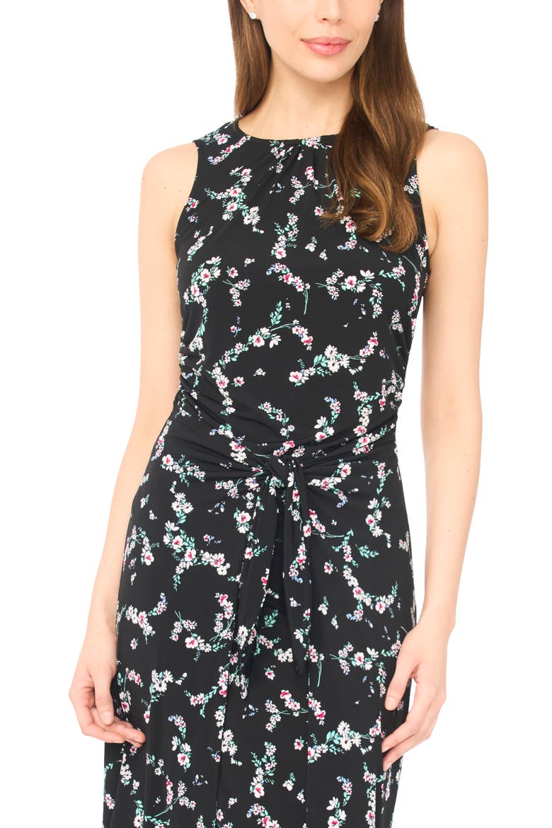 Sleeveless Floral Print Faux Wrap Dress, Alternate, color, RICH BLACK