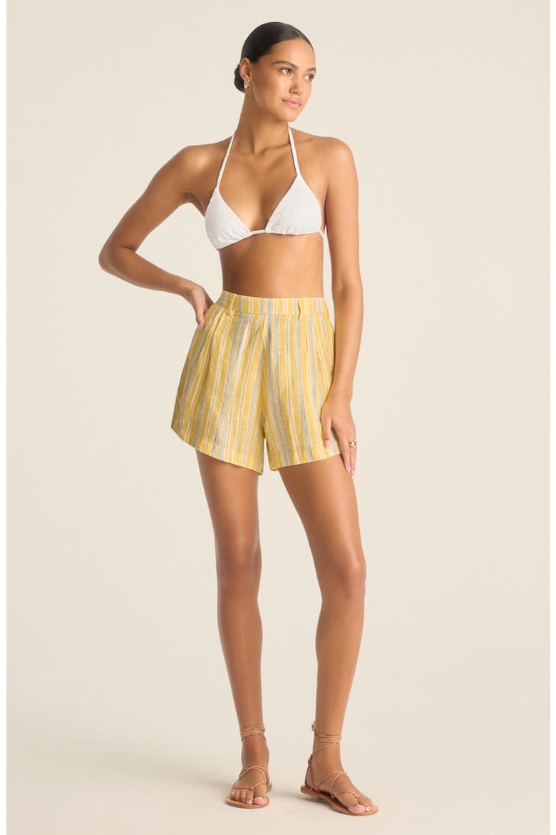 Getaway Stripe Linen Cover-Up Shorts, Alternate, color, SUNNY SKIES