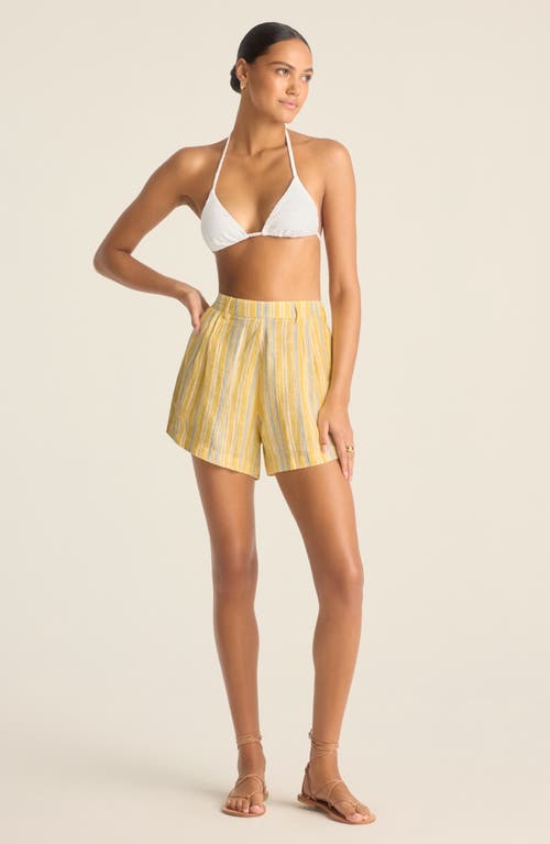 Vitamin A ® Getaway Stripe Linen Cover-up Shorts In Sunny Skies
