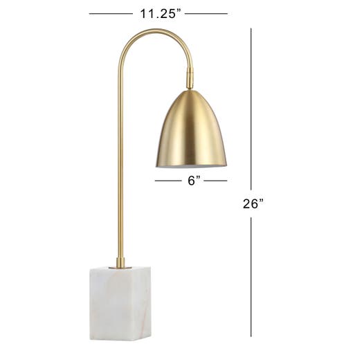 Jonathan Y Ana 26" Gold Arched Metal With Marble Base Led Table Lamp, Brass Gold/white In Brass Gold/white