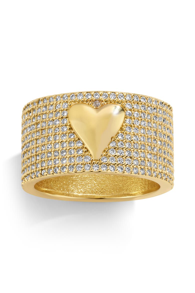Pave Heart Barrel Ring, Alternate, color, Gold