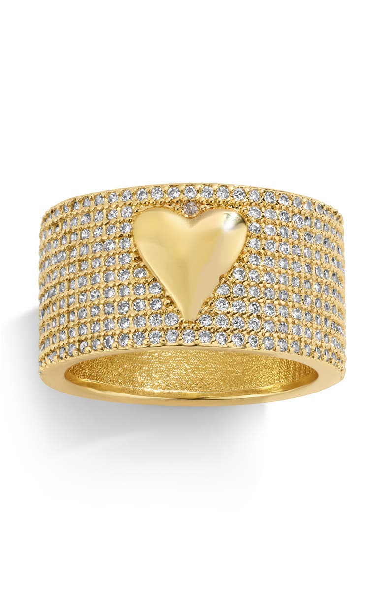 Mazin Jewels Pave Heart Barrel Ring, Alternate, color, Gold