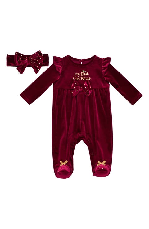 My First Christmas Velour Footie & Headband Set (Baby)