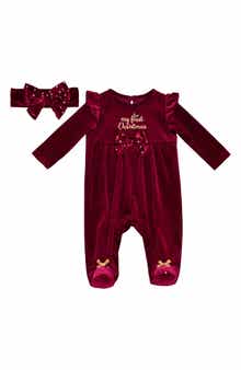 My First Christmas Velour Footie & Headband Set