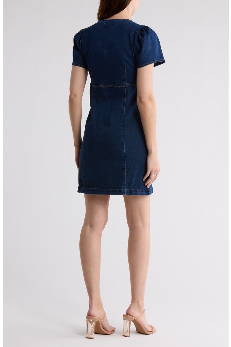 Short Sleeve Button-Front Denim Dress, Alternate, color, DARK WASH