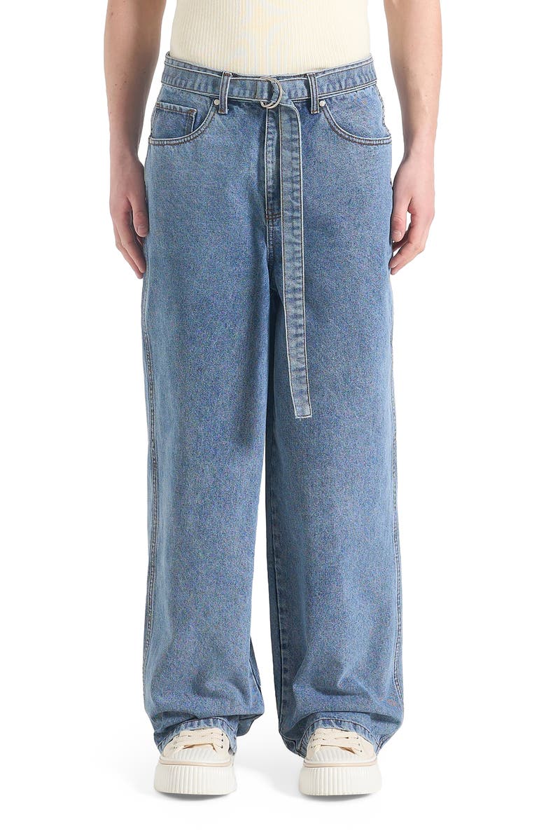 Manière De Voir Adam Wide Leg Belted Jeans, Alternate, color, Blue Wash