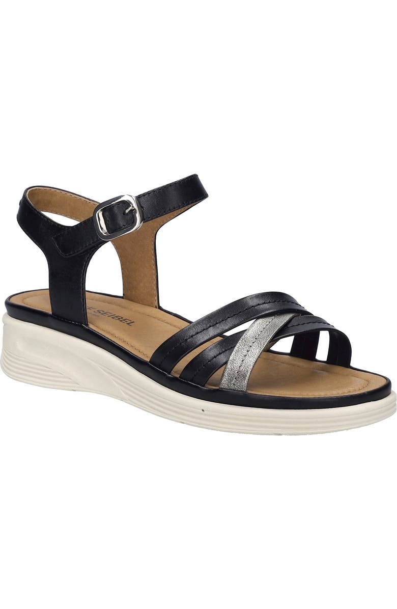 Josef Seibel Sevran Ankle Strap Platform Wedge Sandal, Main, color, Black
