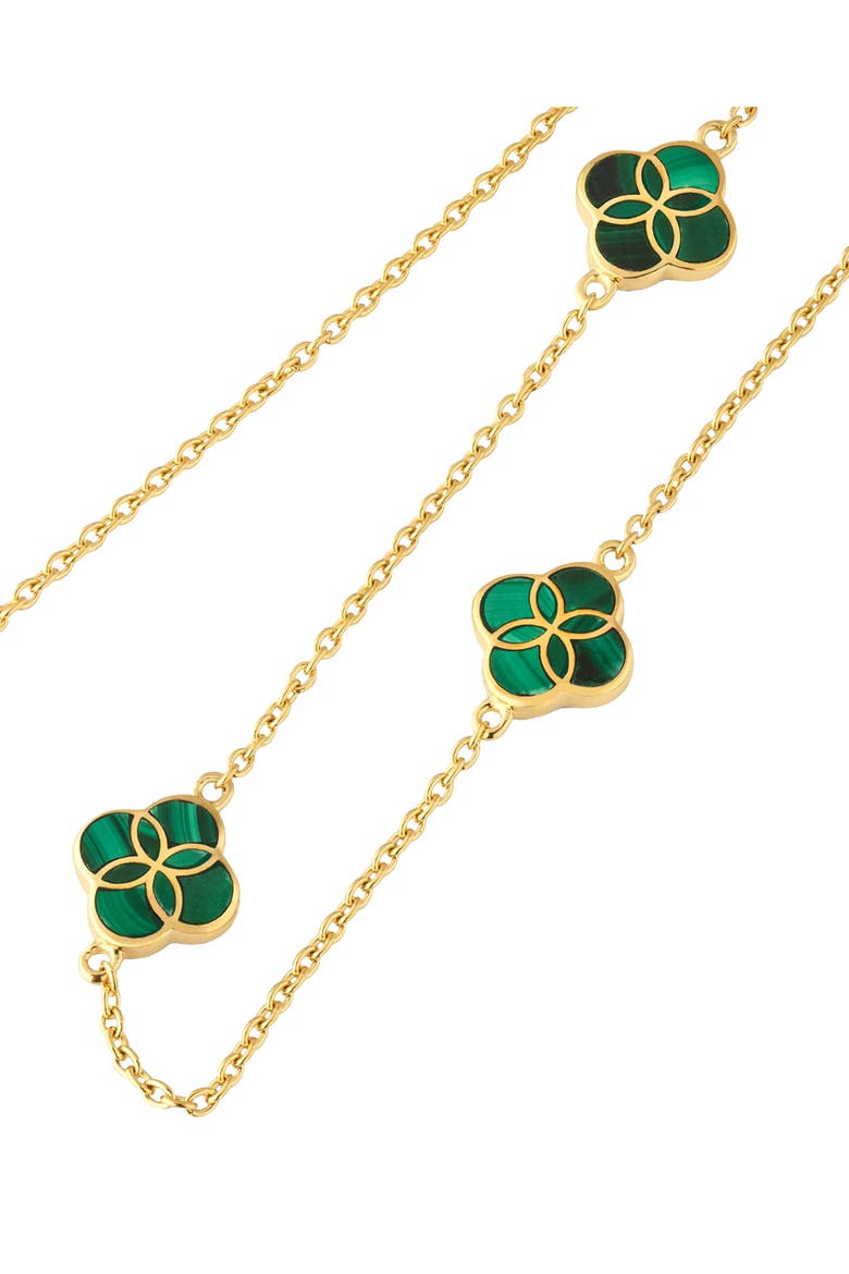 Sterling With 18K Gold Overlay And Gemstones Triple Petal Station Necklace, Alternate, color, GREEN