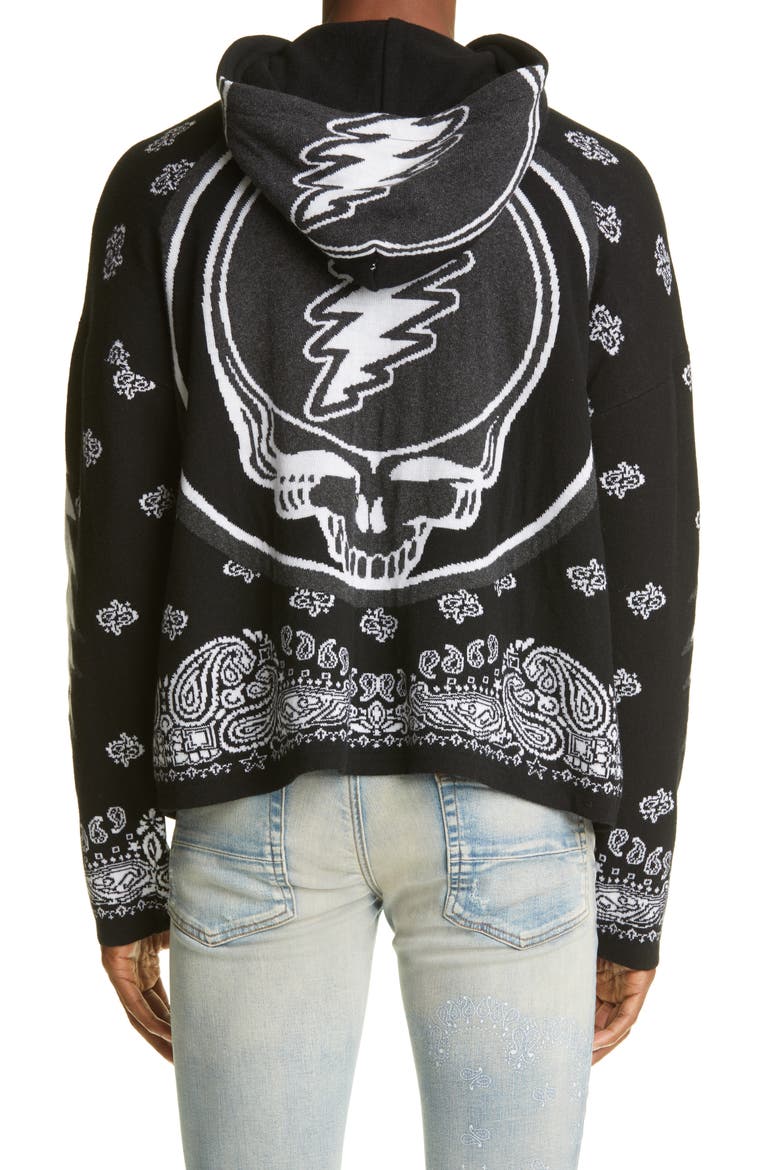 Grateful Dead Skull Cashmere Blend Jacquard Graphic Hoodie, Alternate, color, BLACK