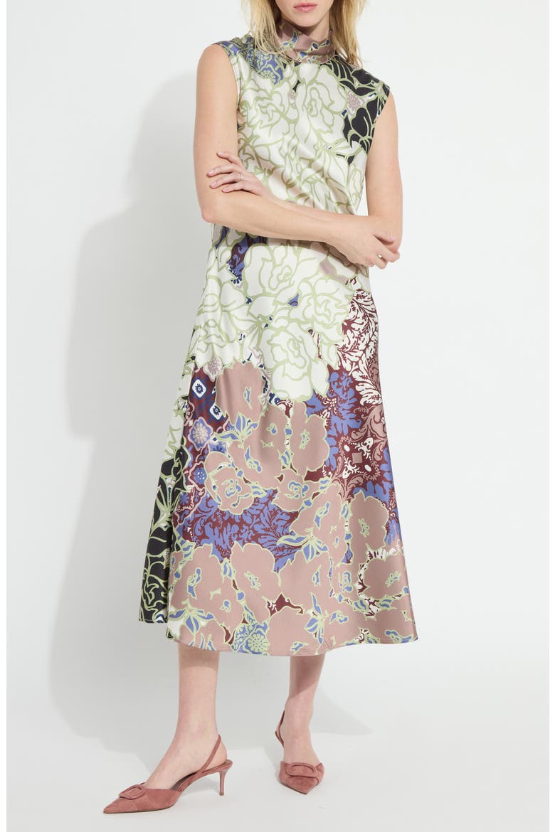 Flora Mock Neck Bias Cut Midi Dress, Main, color, ANTIQUE GARDEN