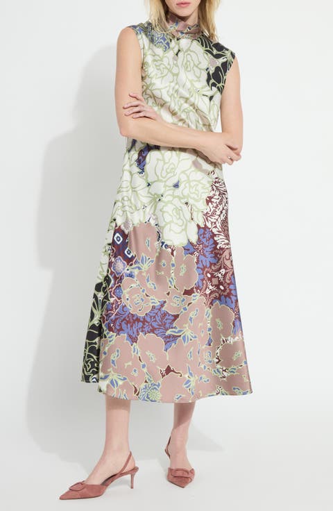 Flora Mock Neck Bias Cut Midi Dress