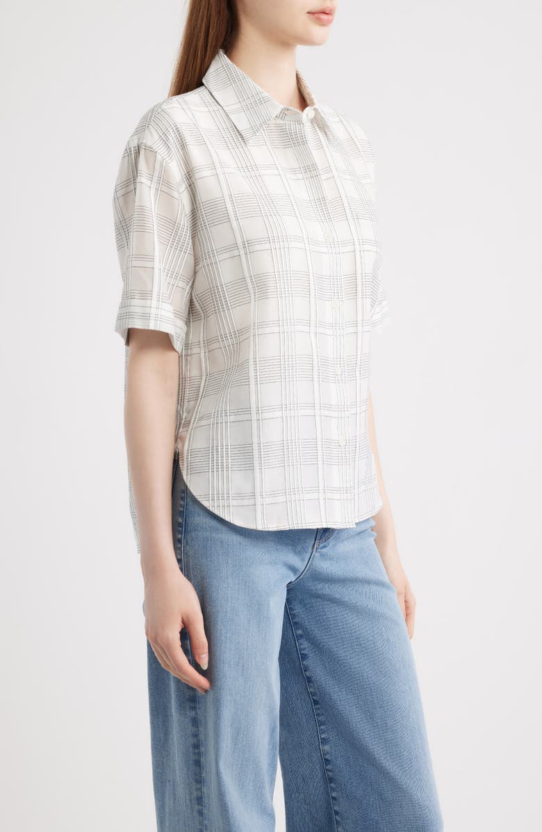 rag & bone Connie Plaid Short Sleeve Cotton & Silk Button-Up Shirt, Alternate, color, White Plaid
