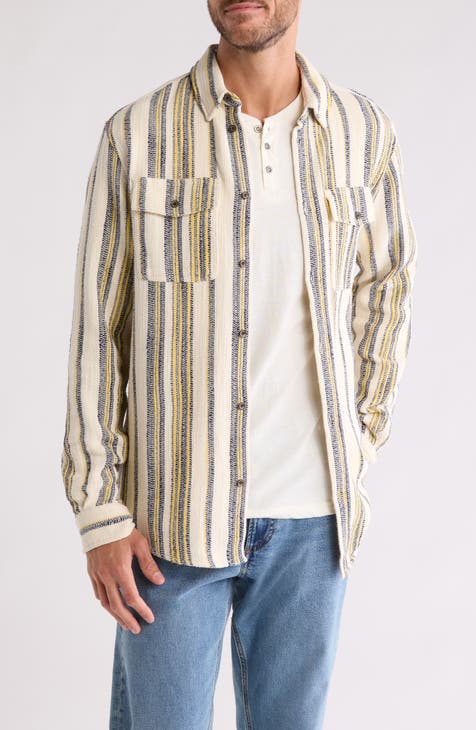 Basket Weave Gradient Stripe Button-Up Shirt