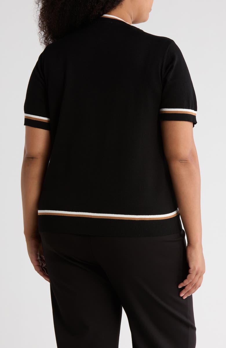 Adrianna Papell Double Tip Tie Neck Sweater, Alternate, color, Black/ Ivory/ Camel