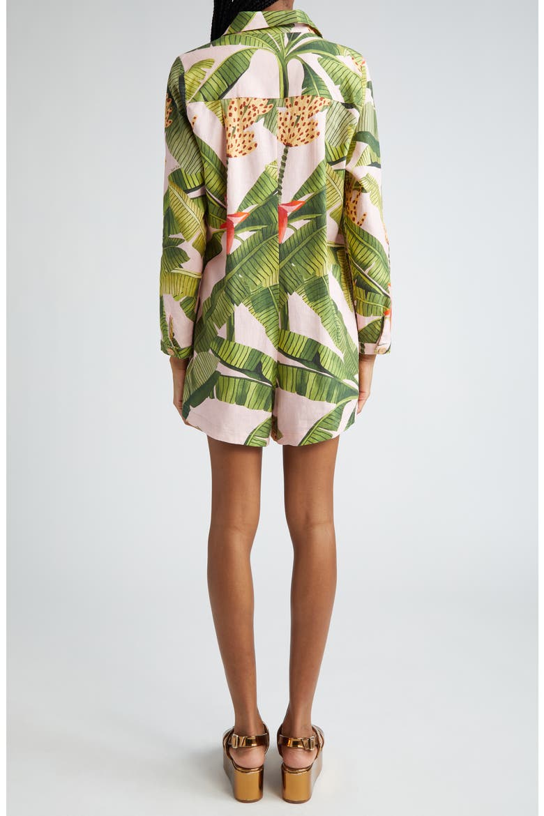 Banana Leaves Linen Blend Romper, Alternate, color, BANANA LEAVES PINK