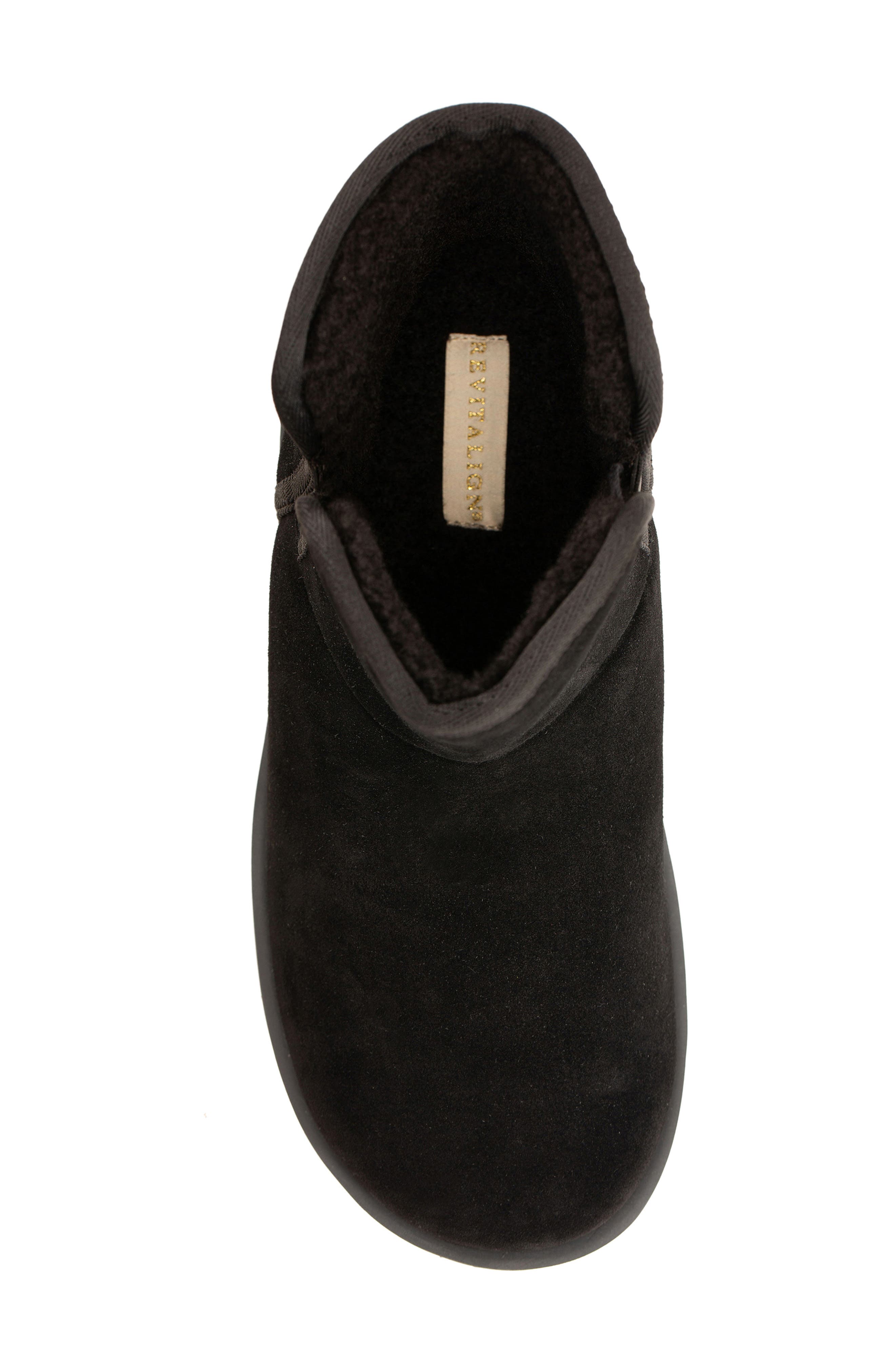 Revitalign Fireside Faux Fur Lined Leather Bootie Slipper, Alternate, color, Black