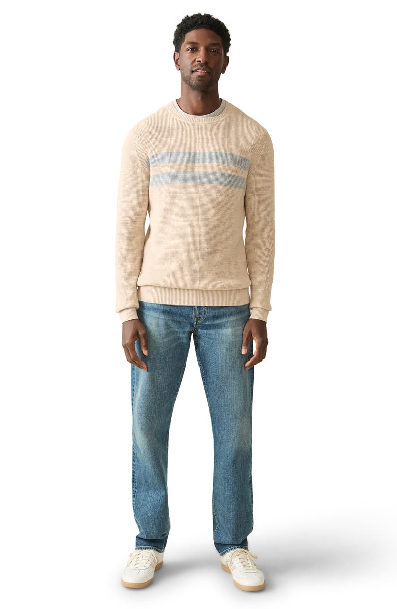 Faherty Sunwashed Stripe Textured Organic Cotton Crewneck Sweater, Alternate, color, Dune Natural Surf Stripe