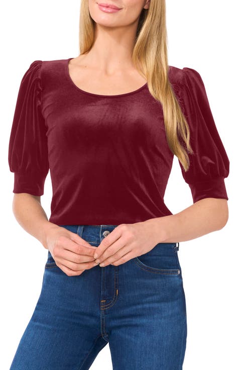 Puff Shoulder Velvet Top