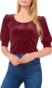 CeCe Puff Shoulder Velvet Top