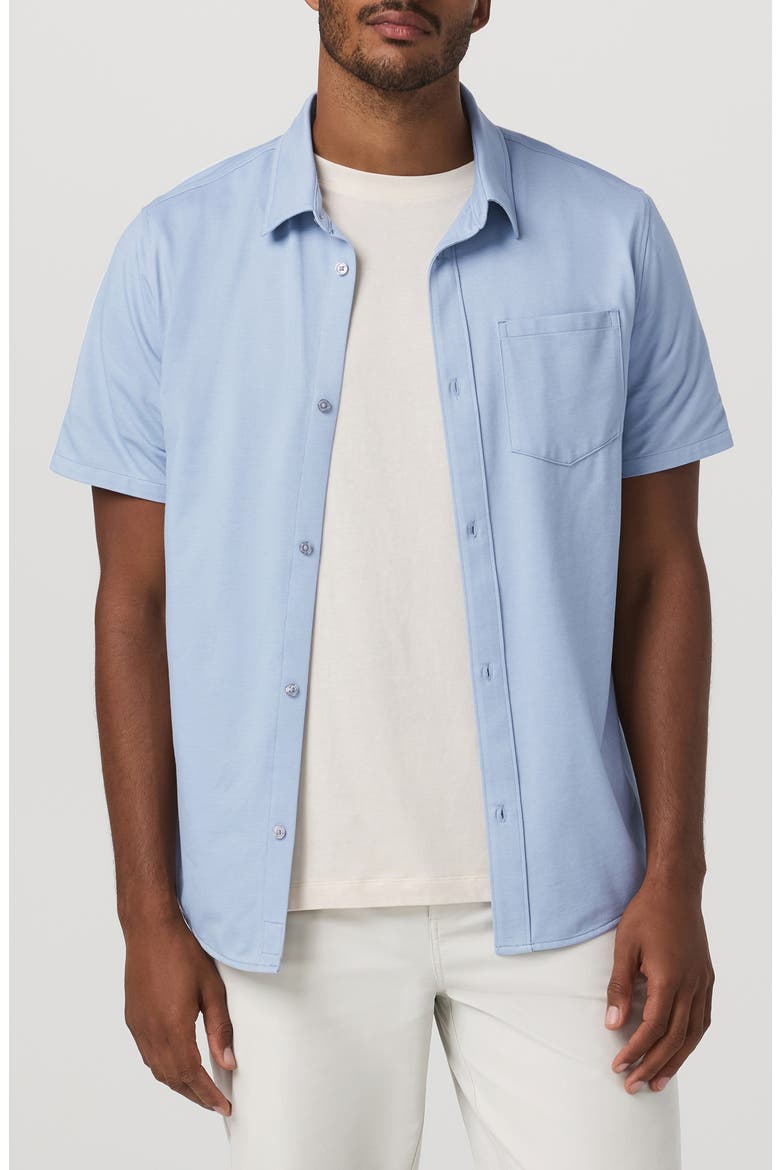 Oxford Knit Short Sleeve Button-Up Shirt, Alternate, color, BLUE DUSK