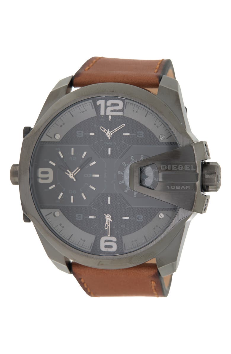 DIESEL<sup>®</sup> DIESEL Men's Uber Chief Leather Strap Watch, 54mm, Main, color, 