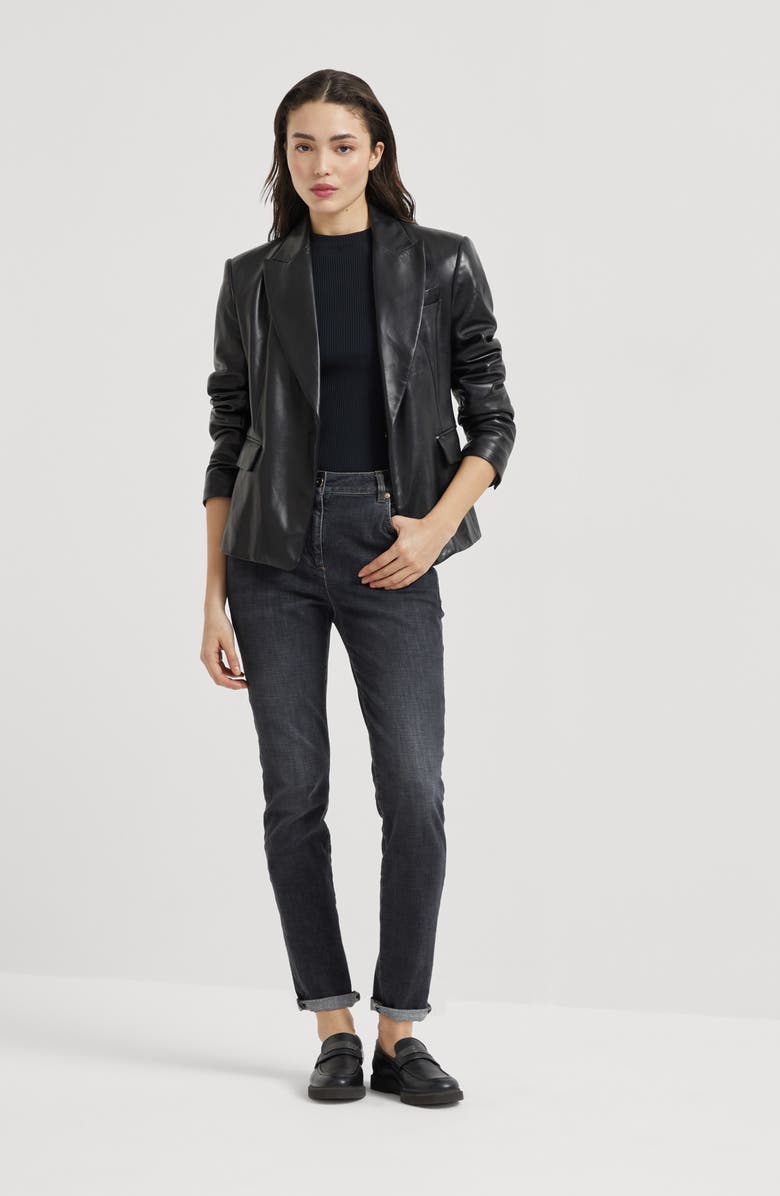 Brunello Cucinelli Ribbed jersey top, Alternate, color, Black