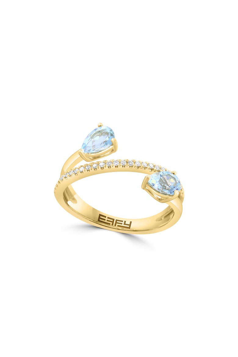 14K Gold Diamond & Aquamarine Faux Wrap Ring, Main, color, BLUE