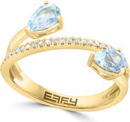 EFFY 14K Gold Diamond & Aquamarine Faux Wrap Ring