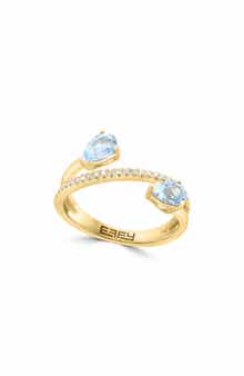 14K Gold Diamond & Aquamarine Faux Wrap Ring