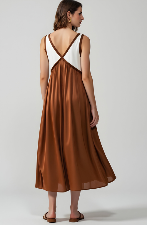Modenaire Sleeveless Colorblock Maxi Dress With Empire Waist And V-neckline In Multi