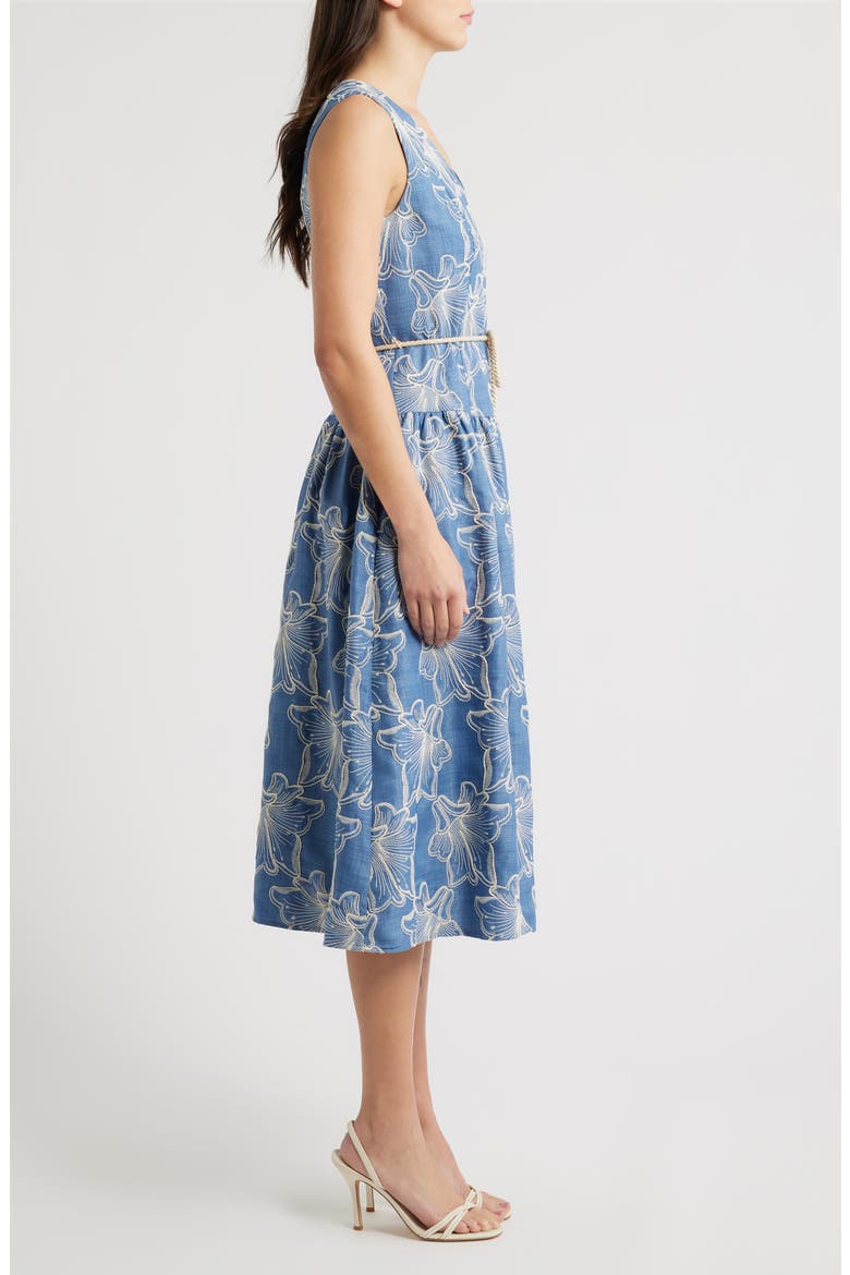 Floral Embroidery Sleeveless Midi Dress, Alternate, color, BLUE MULTI