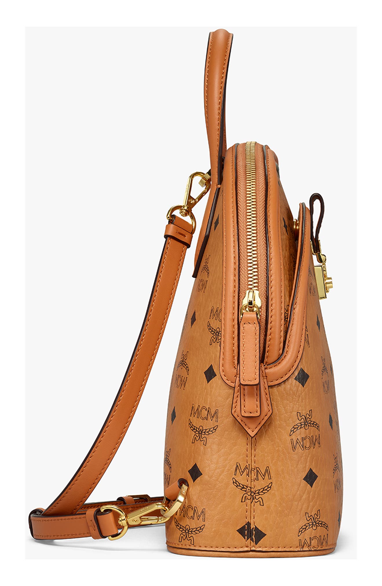 MCM Small Anna Visetos Canvas Convertible Backpack, Alternate, color, 