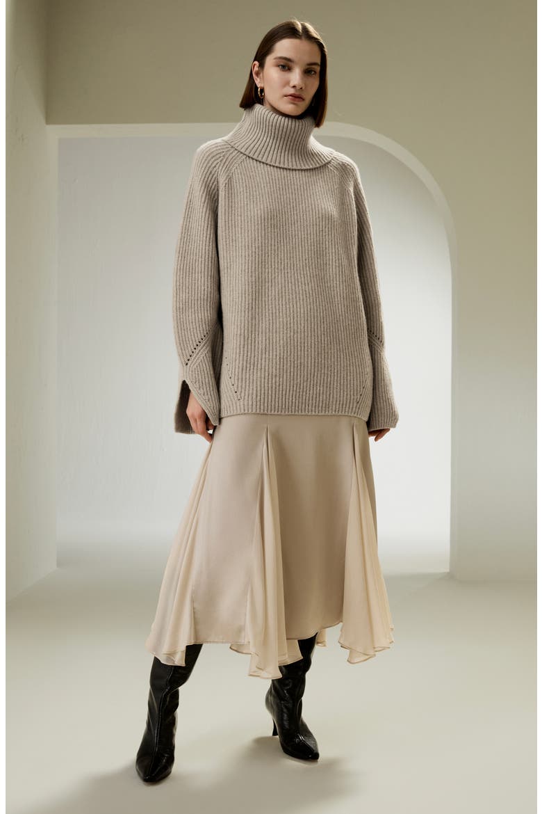 Women's Oversized Merino Wool Sweater with Slit Sleeves, Alternate, color, Brown