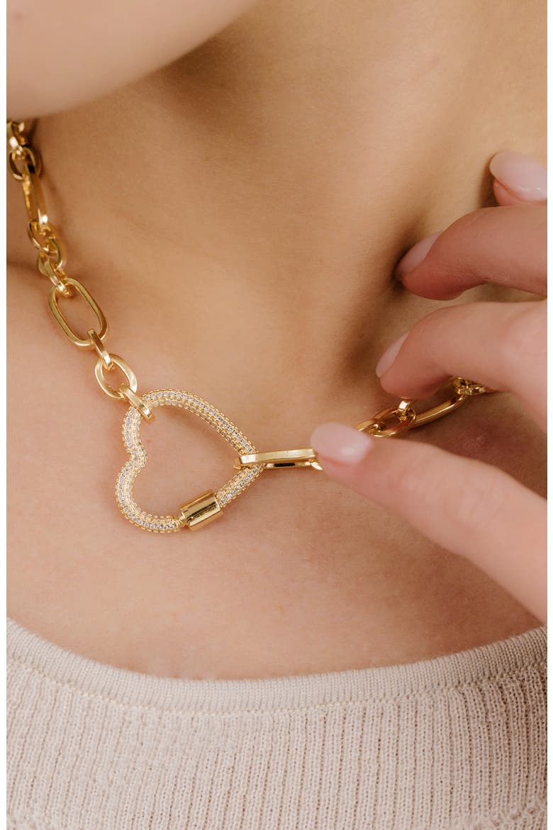 Crystal Pavé Heart Clasp Necklace, Alternate, color, GOLD