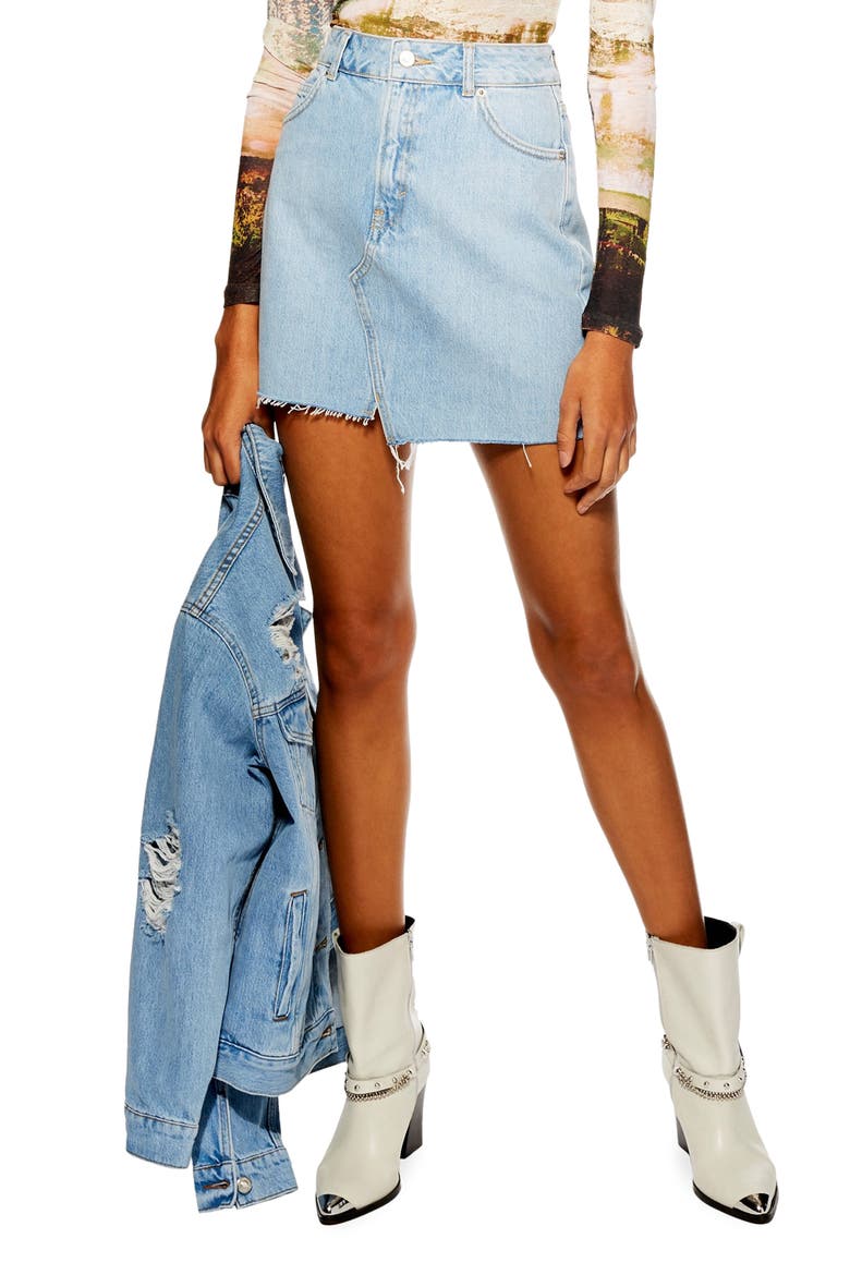 Asymmetrical Denim Miniskirt, Main, color, MID DENIM
