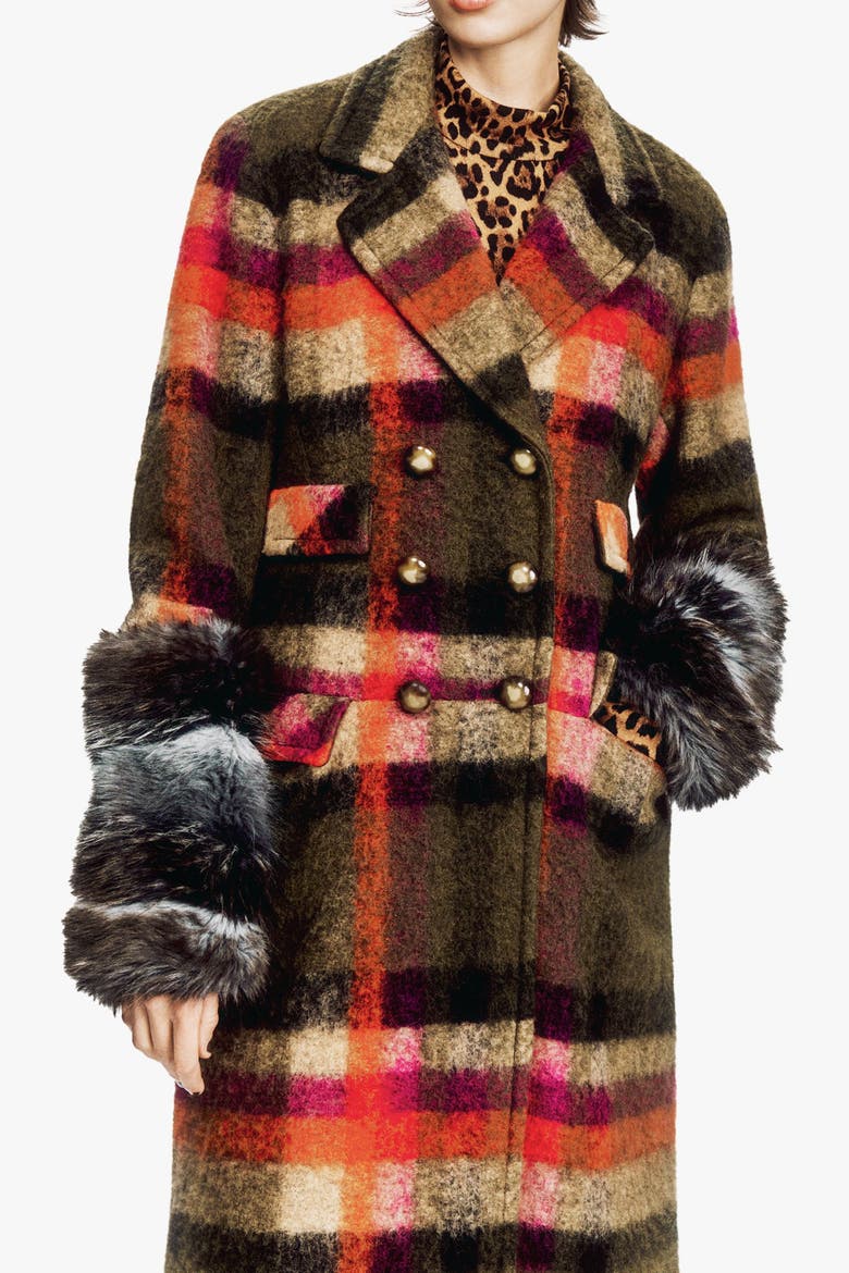 Brushed Wool Plaid and Charcoal Faux Fur, Alternate, color, AUTUMN MULTI