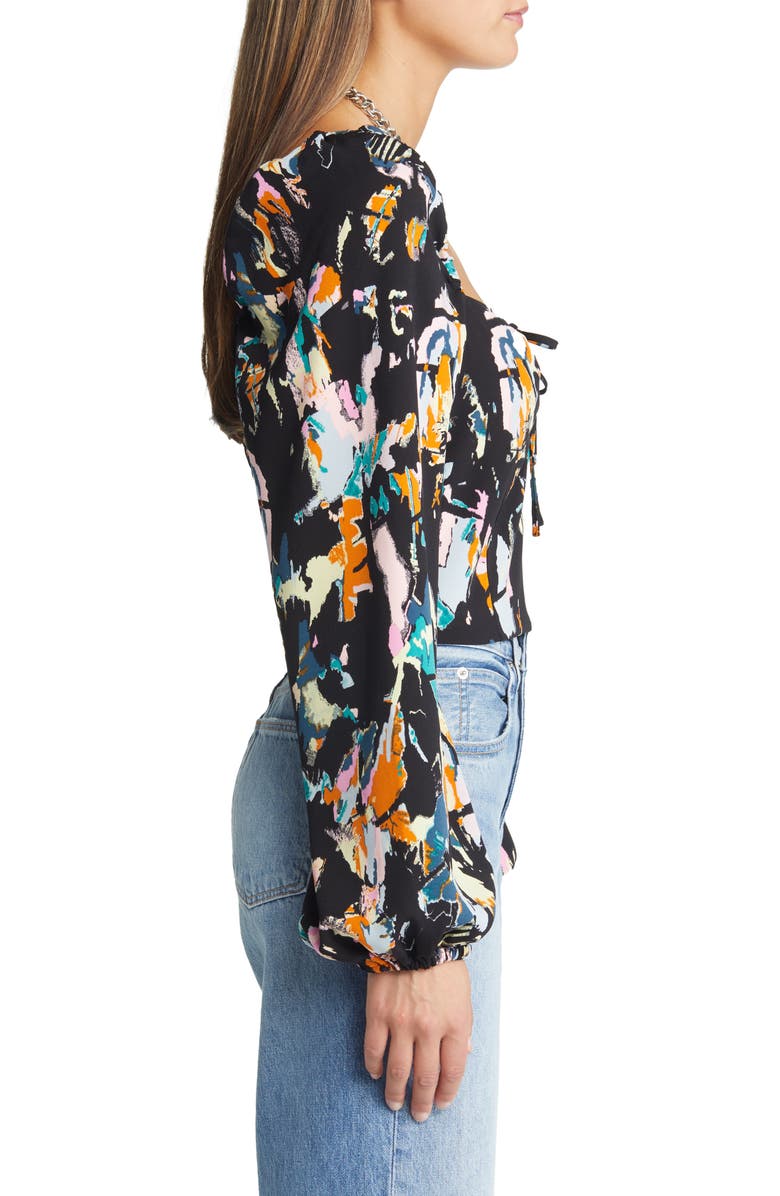 Open Edit Ruched Long Sleeve Keyhole Crop Top, Alternate, color, 