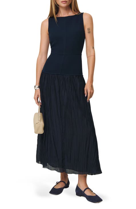 Reformation Stretch Ribbed selling Knit High Neck Side Slit Maxi Dress Blue Size Medium