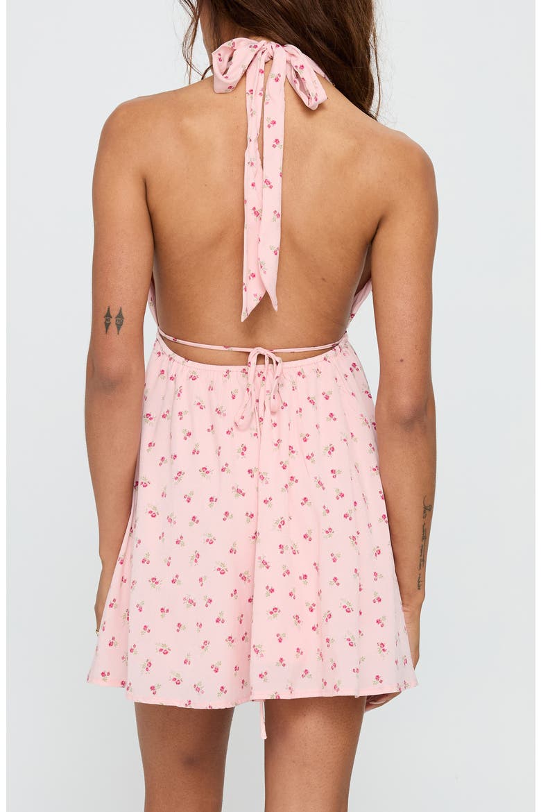 Saddler Floral Plunge Halter Minidress, Alternate, color, PINK FLORAL