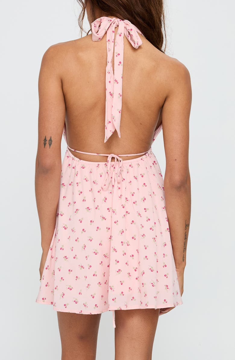Princess Polly Saddler Floral Plunge Halter Minidress, Alternate, color, Pink Floral