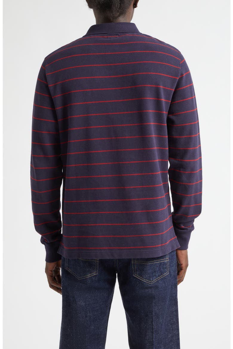 Stripe Long Sleeve Cotton Piqué Polo, Alternate, color, NAVY/ RED